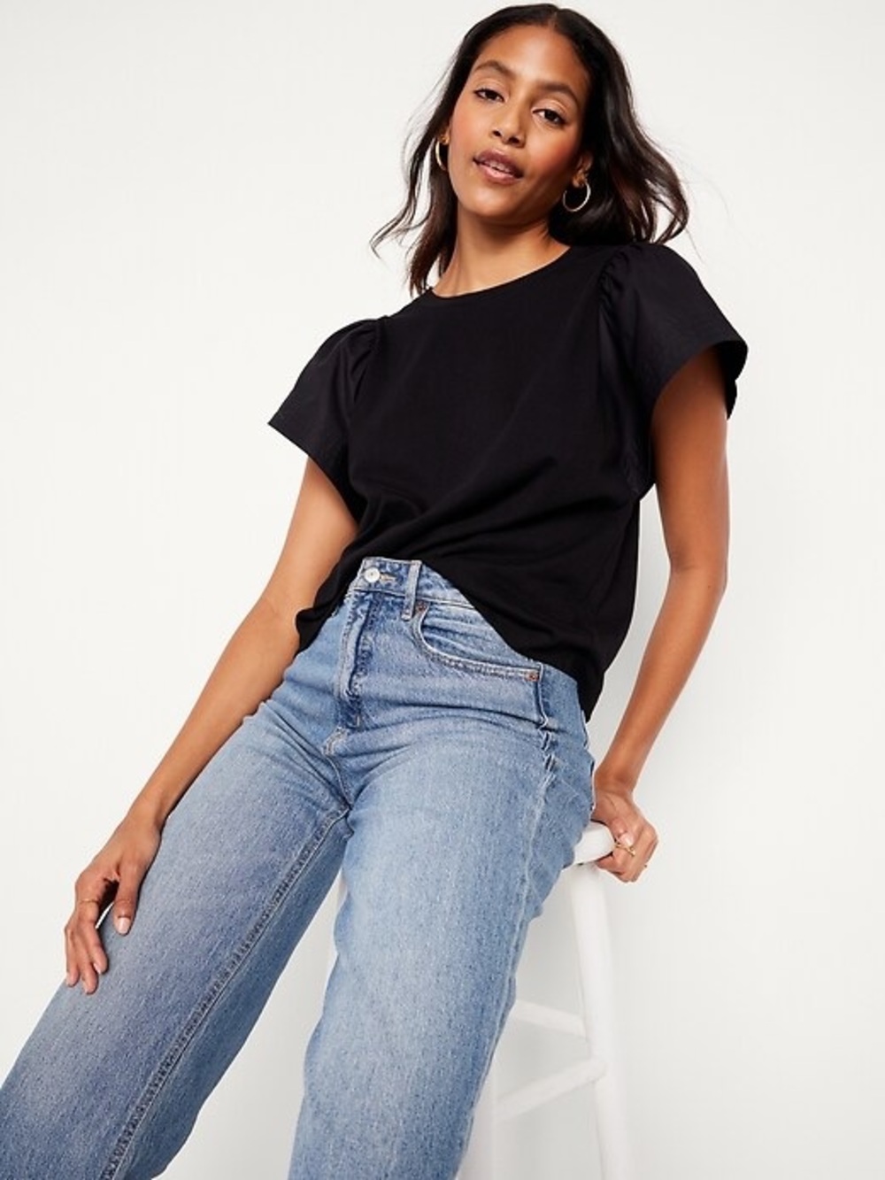 Old Navy Black Puff-Sleeve Crewneck Tee size XL